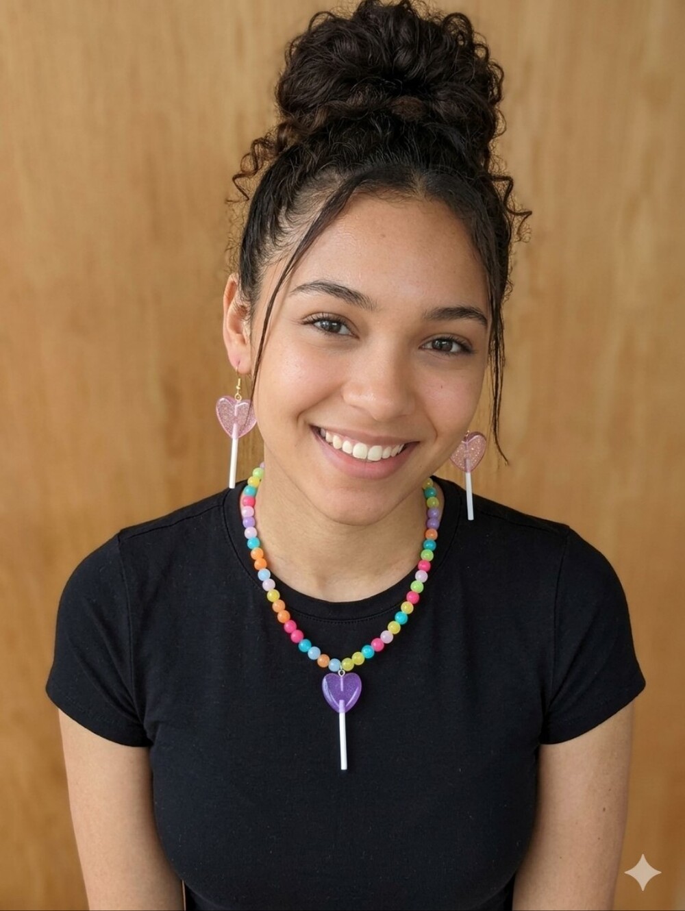 Colorful Pastel Beaded Necklace & Heart Lollipop Earrings Set New!